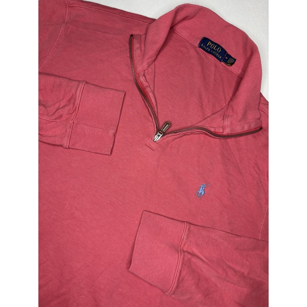 Polo Ralph Lauren 1/4 Zip Pullover Sweater Men's Medium Coral Pink Nylon Blend